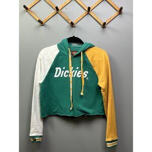 Dickies Cut‎ Off Cropped Hooded Knit Sweatshirt Women's Small Long Sleeve FLAW